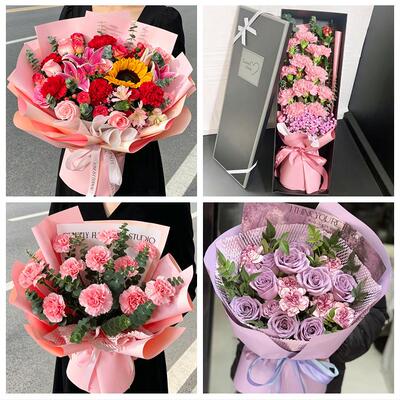 送绥化市安达市肇东市海伦市同城鲜花店配送母亲节康乃馨百合花束