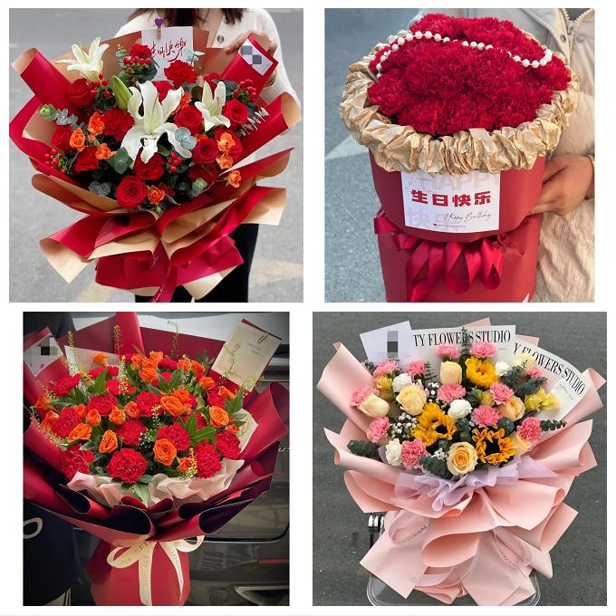 吉林昌邑龙潭船营丰满区永吉同城花店康乃馨百合鲜花束送长辈生日