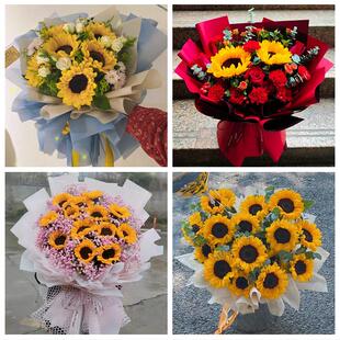 湖北黄冈市黄州区团风县红安县同城鲜花店学生高考向日葵玫瑰花束