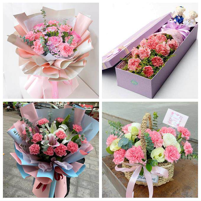 天津西于庄双环邨咸阳北路街同城鲜花店38节康乃馨百合花束送长辈