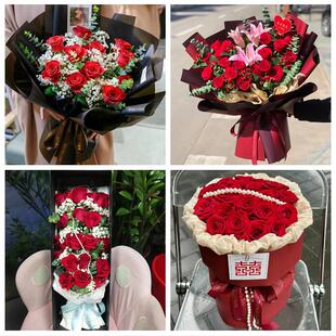 牡丹江市林口县绥芬河海林市同城鲜花店情人节玫瑰花束礼盒送女友