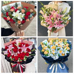 青岛市市南市北区黄岛崂山区同城鲜花店玫瑰百合花束送老婆女朋友