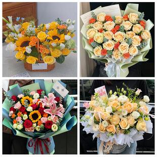 大连市长海县瓦房店市庄河市同城鲜花店送男士朋友向日葵玫瑰花束