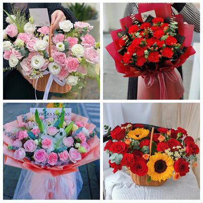 上海市普陀区万里街曹杨新村同城鲜花店配送教师节康乃馨百合花束