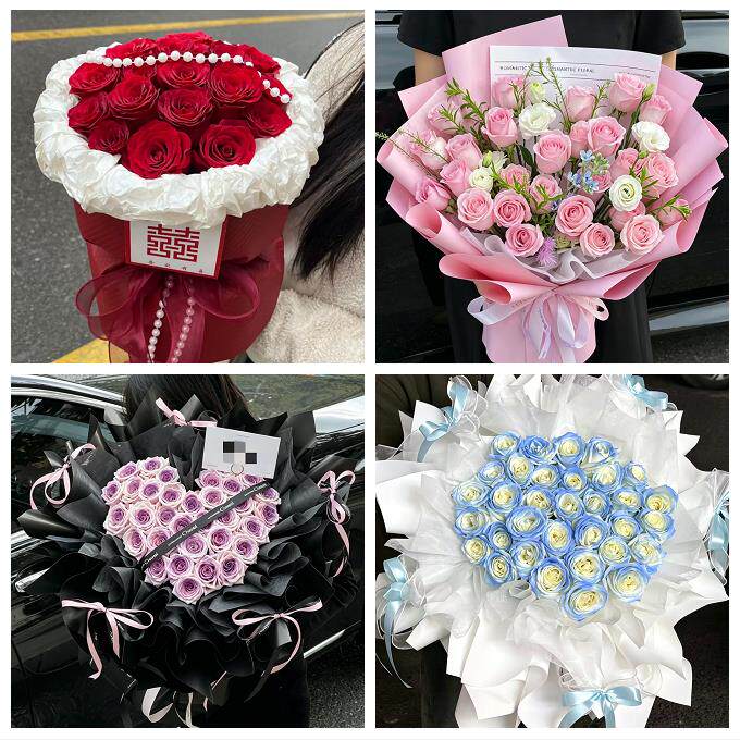 520玫瑰花束礼盒送女友上海青浦区夏阳盈浦香花桥白鹤同城鲜花店