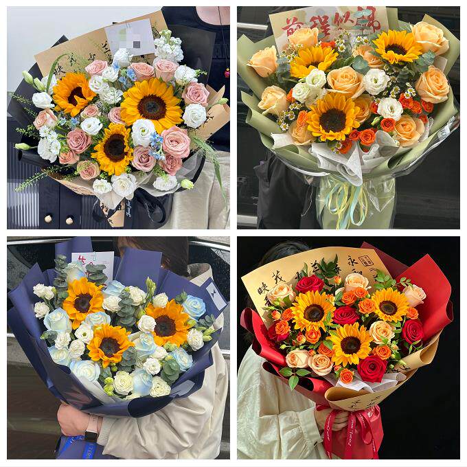 中高考向日葵玫瑰混搭花束大连市长海县瓦房店市庄河市同城鲜花店