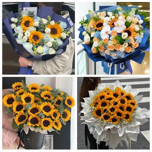 中高考向日葵玫瑰混搭花束成都市锦江青羊区金牛武侯区同城鲜花店