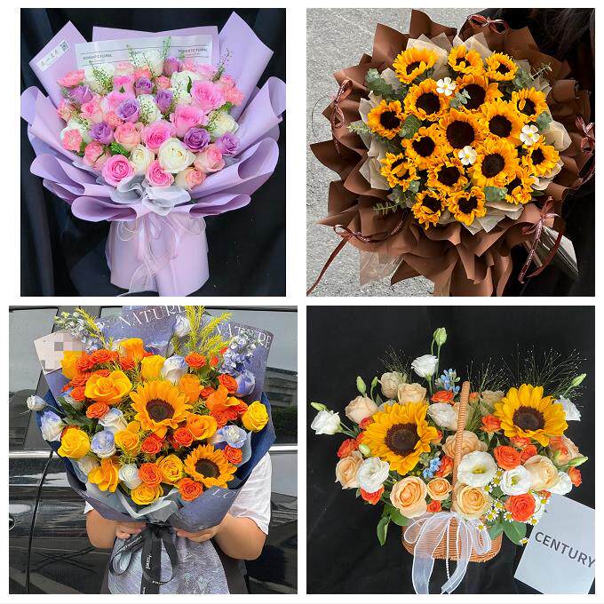 向日葵玫瑰混搭花束送朋友送咸阳市淳化县武功县兴平市同城鲜花店