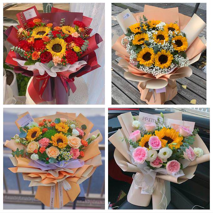 山东济宁市鱼台金乡嘉祥汶上县同城鲜花店向日葵玫瑰混搭生日花束