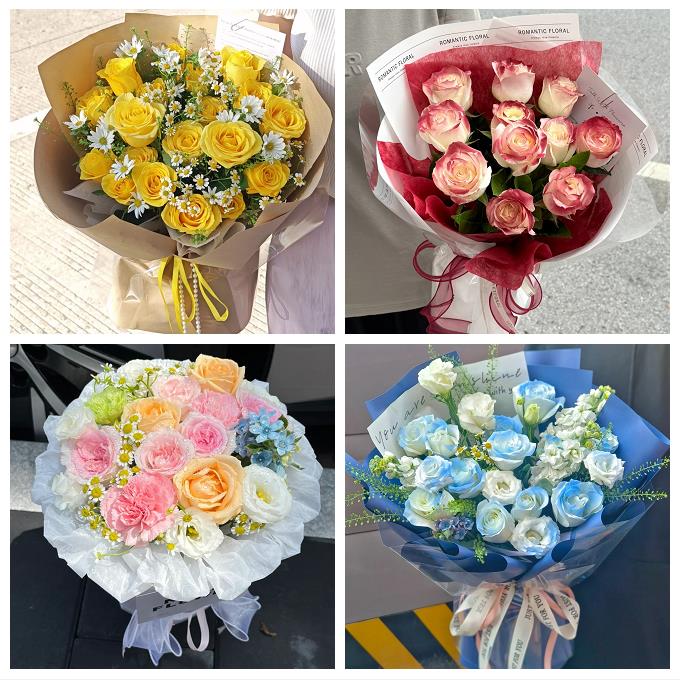 送深圳市龙岗区葵涌大鹏南澳同城鲜花店送卡布碎冰蓝玫瑰生日花束