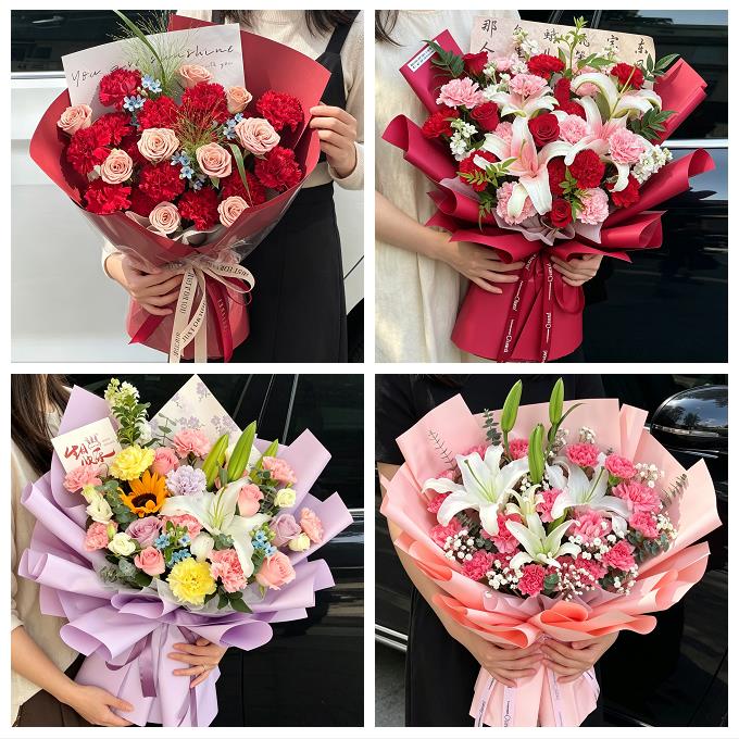 雅安市雨城名山区荥经汉源县同城鲜花店送康乃馨百合长辈生日花束