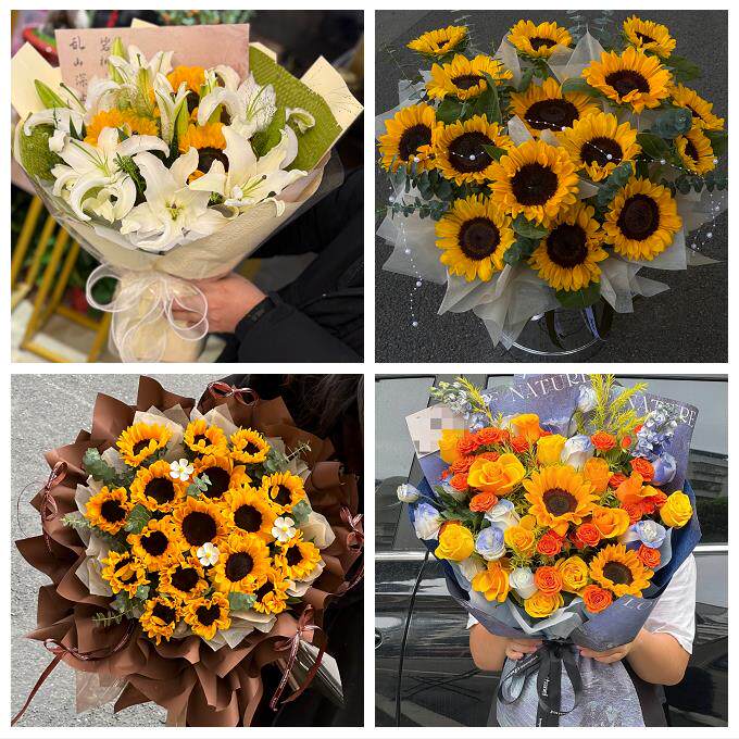 向日葵玫瑰混搭花束送朋友上海市黄浦区南京的东路外滩同城鲜花店