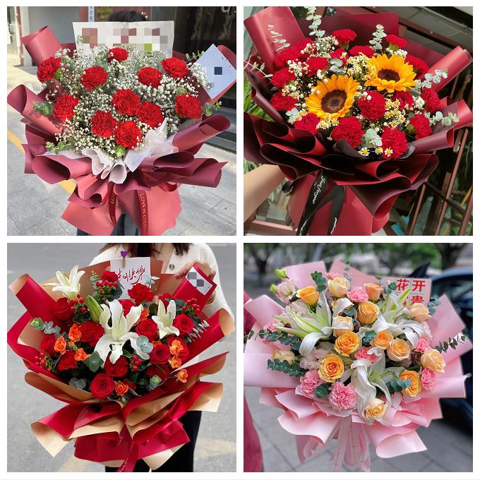 天津南开向阳路嘉陵道王顶堤同城花店康乃馨百合鲜花束送长辈生日