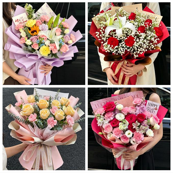 烟台市蓬莱招远栖霞市海阳市同城鲜花店送康乃馨百合长辈生日花束