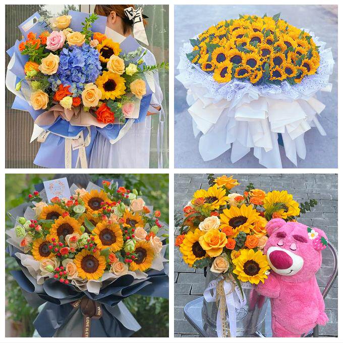 吉林四平市铁西区铁东区梨树县同城鲜花店学生高考向日葵玫瑰花束