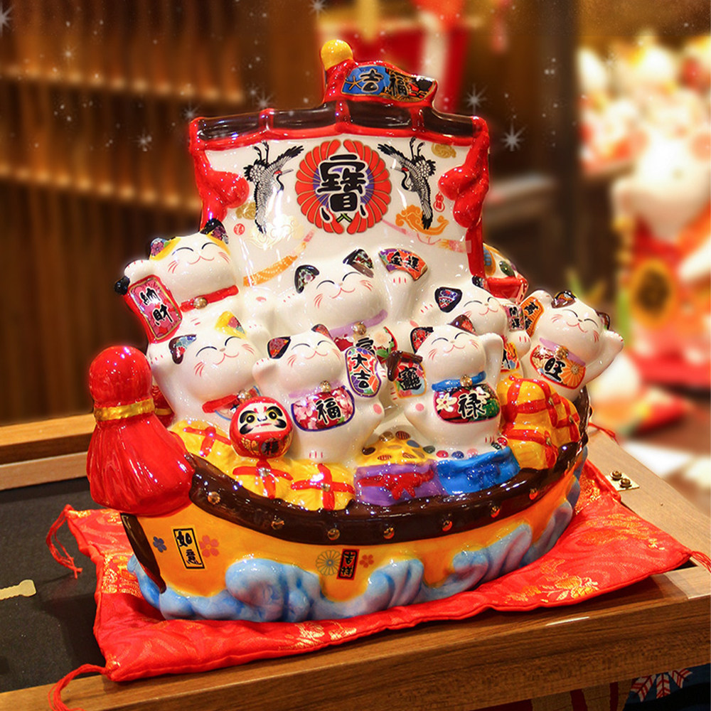 福缘猫招财平安宝船家居客厅玄关摆件乔迁新居搬家礼物办公桌饰品