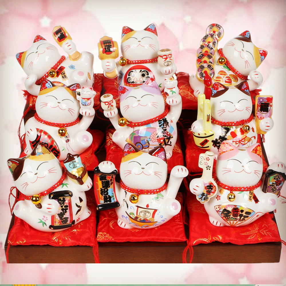 福缘猫开业摆件礼品陶瓷品祈福日式迷你招财猫存钱罐陶瓷工艺品