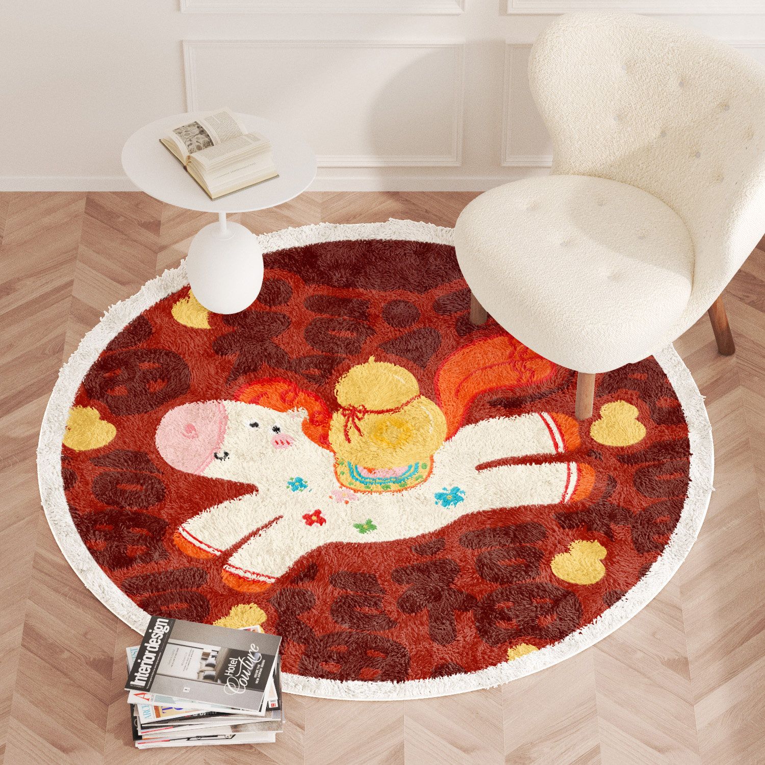 可爱小马 圆形地毯客厅沙发书房地垫ins梳妆椅卧室床边电脑椅轻奢
