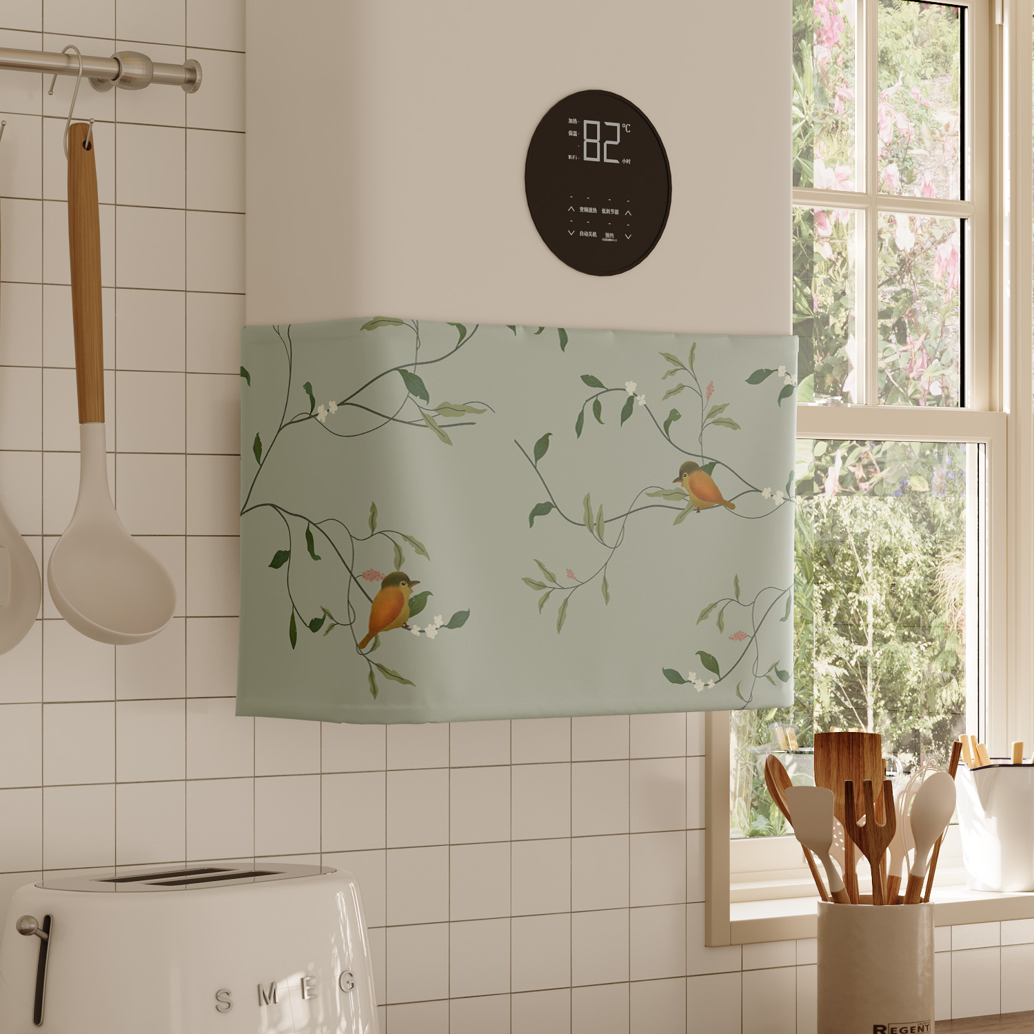 法式碎花热水器遮挡帘罩布水管遮丑帘布厨房燃气炉装饰帘魔术