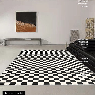 地毯轻奢高级客厅黑白棋盘格子卧室床边复古沙发茶几毯子地垫ins