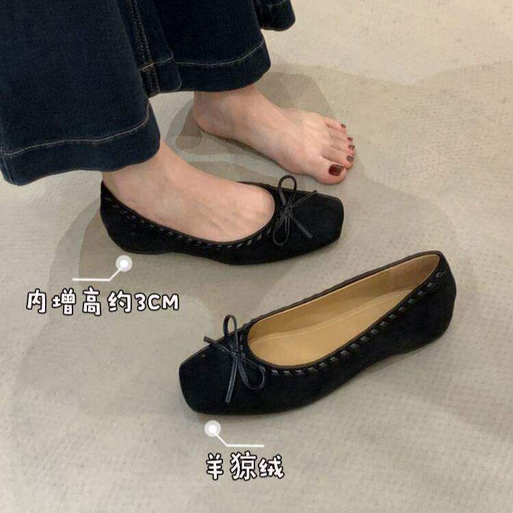内增高复古芭蕾蝴蝶结浅口单鞋