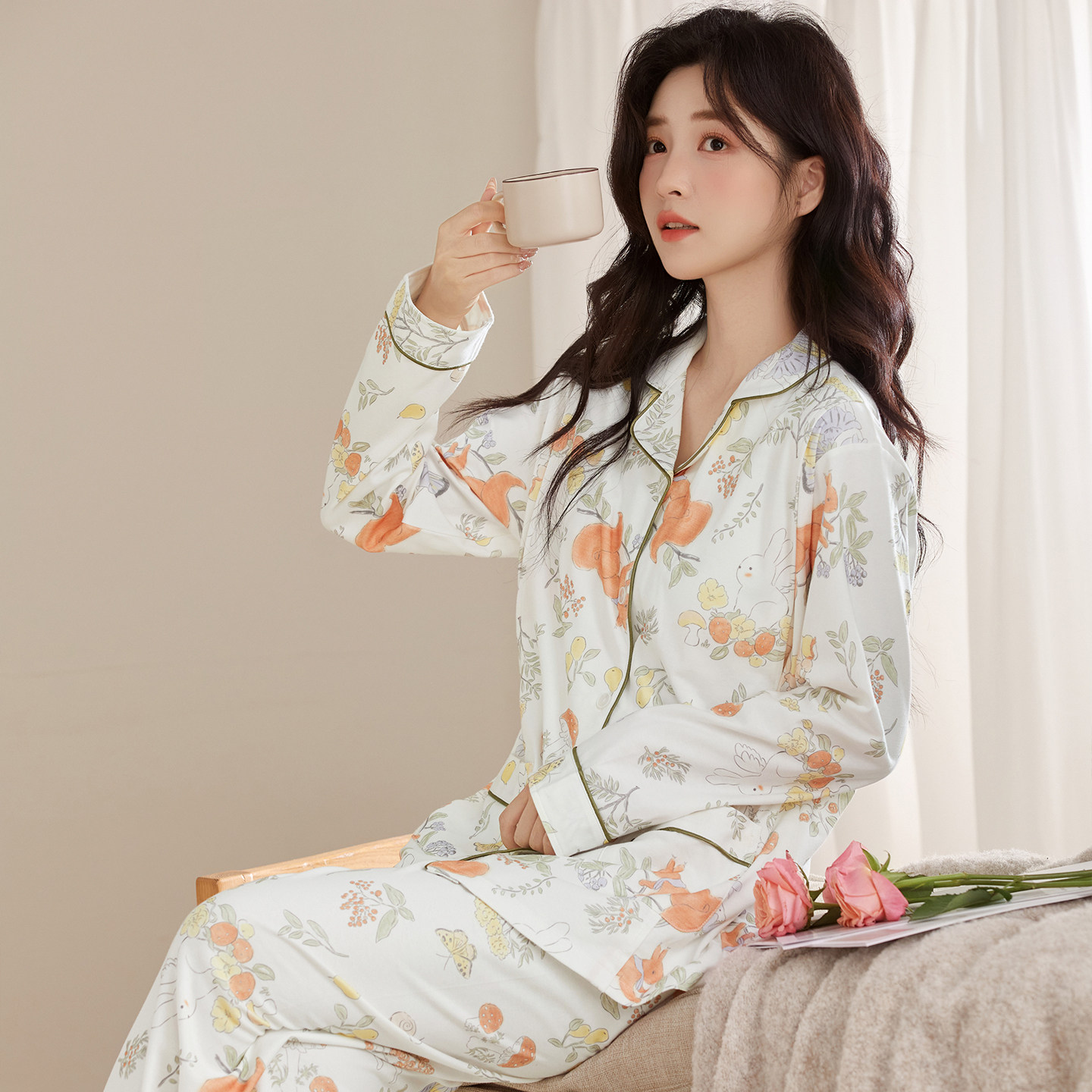 带胸垫月子服春秋冬季新款纯棉女