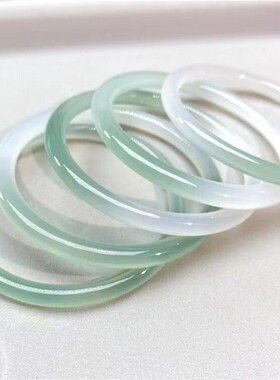 半山半水油青色渐变冰种玉髓手镯