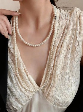 长款珍珠项链女2025新款轻奢小众叠戴毛衣锁骨链高级感串珠配饰品