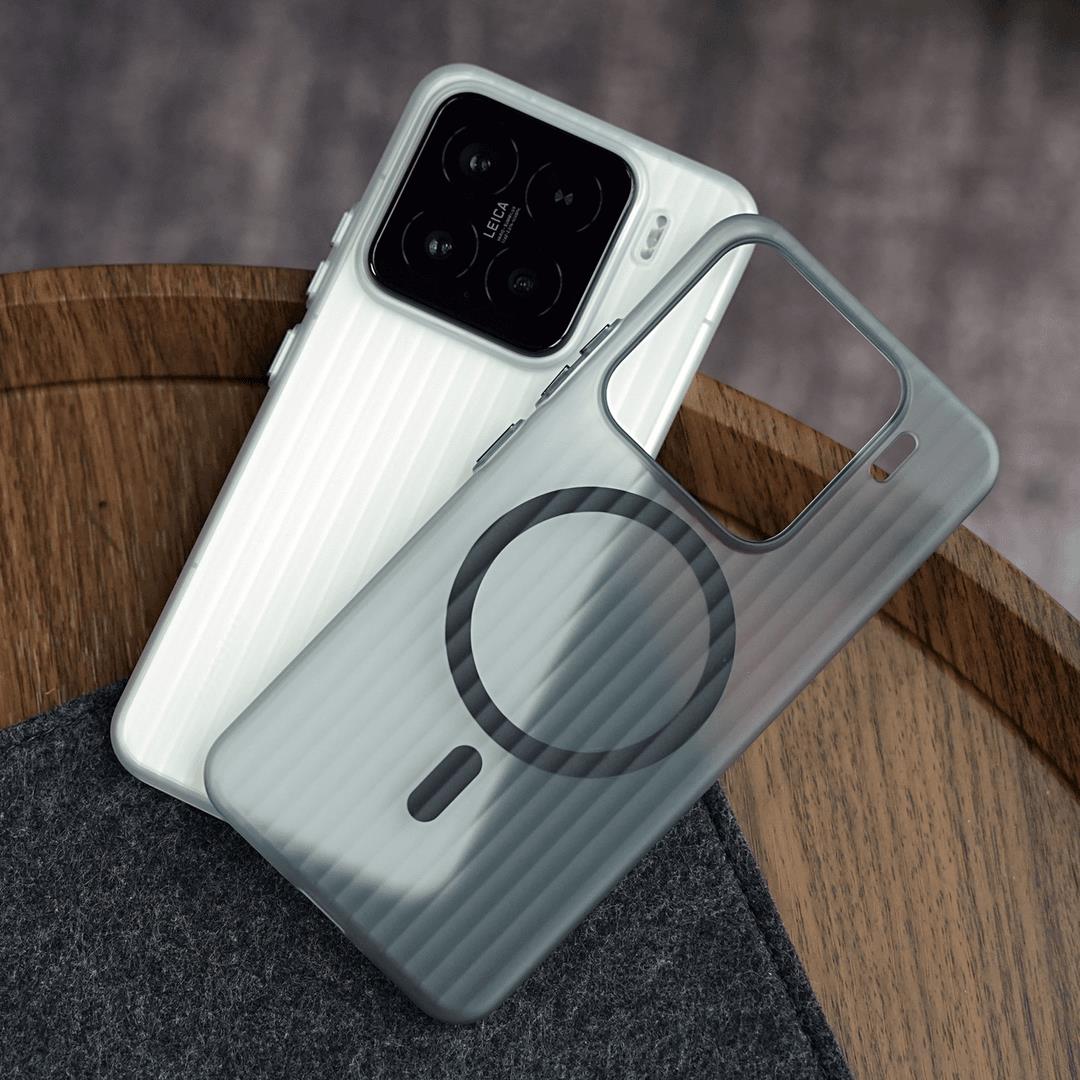 新款磨砂肤感瓦楞光栅条纹适用小米15pro手机壳Magsafe磁吸14ultr