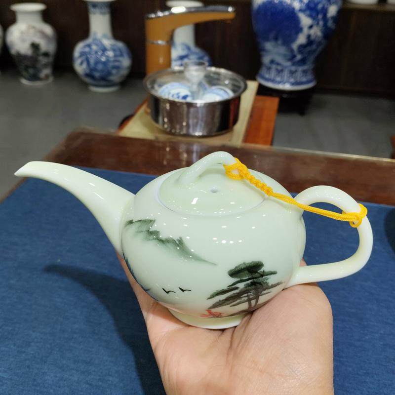 Цзиндэчжэнь керамический чайный сервиз Кунг-фу, расписанный вручную, с длинным горлышком, чайник для здоровья в гостиной, чайный сервиз с фильтром Изображение 1
