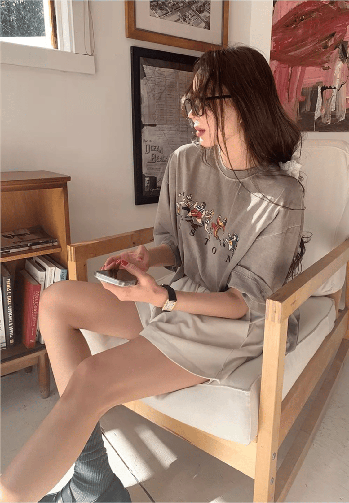 小G韩国代购 美式复古印花oversizeT恤宽松圆领短袖T恤女