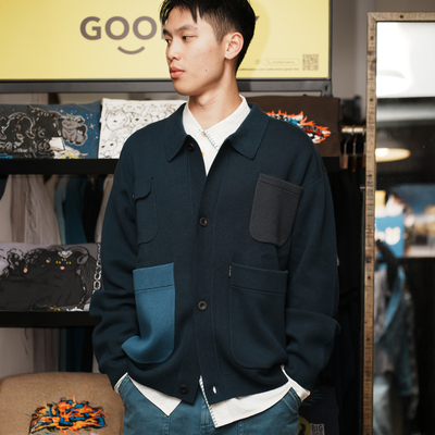 adlib香港 潮牌男女同款多口袋工装针织冷长袖开衫外套 CD109