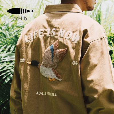 adlib香港 潮牌男士日常猎鸭毛巾纯棉绣花图案长袖外套恤衫 ST425