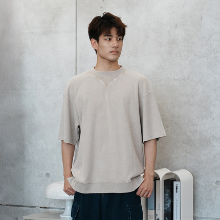 adlib香港 2025夏季新款男士宽松洗水窝夫格短袖Tee TP1604