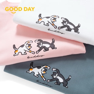 猫咪大爱心图案印花短袖 男女同款 ZT1724 圆领夏季 adlib香港美式