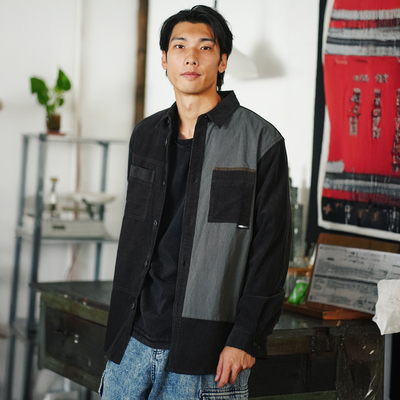 adlib香港 潮牌男士春秋季拼布纯棉翻领衬衫恤衫 ST470