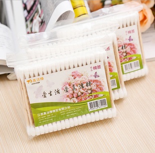 厂家直销卫生棉 化妆棒容化妆掏耳朵棉棒100只 软袋木棒双头棉签