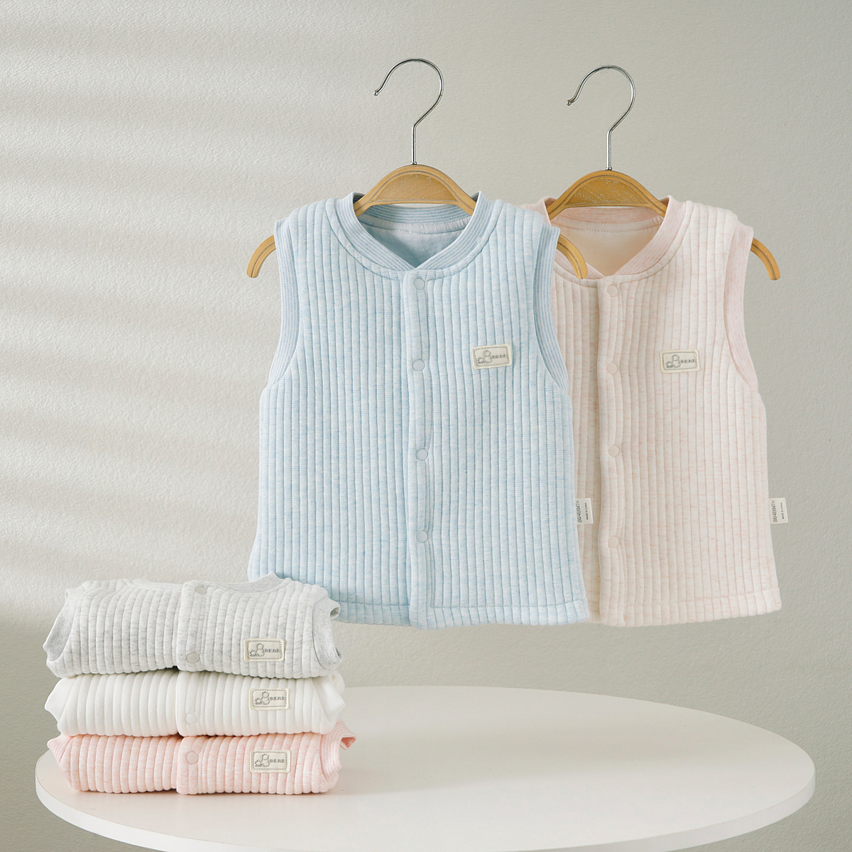 新生婴儿包芯绒立领单层马甲小背心春秋冬季0-1岁男女宝内搭外套