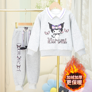 2025秋冬季新款儿童两件套套装女童加绒加厚长裤洋气运动休闲卫衣