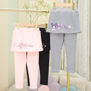 新款秋冬女童加绒加厚裙裤儿童假两件女孩连裤裙百搭洋气打底保暖