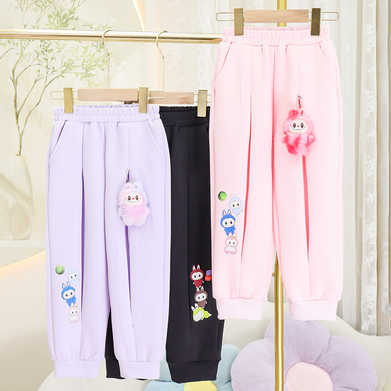 2025秋冬季新款拉布布女童宽松卫裤可爱女孩个性外穿长裤休闲裤