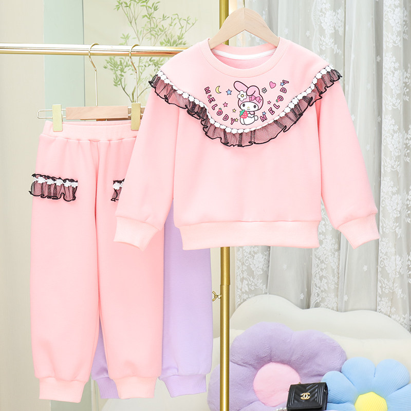 秋冬季女童加绒加厚长袖长裤卫衣两件套儿童新款网红洋气保暖套装