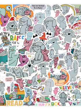 60张卡通An Elephant and Piggie创意贴纸装饰水杯电脑防水贴画