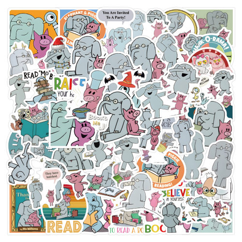 60张卡通An Elephant and Piggie创意贴纸装饰水杯电脑防水贴画