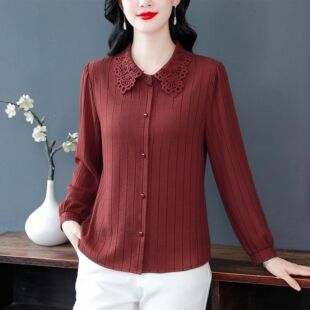 超仙蕾丝拼接衬衫高档女士上衣外穿打底衫春夏装新款妈妈减龄衬衣
