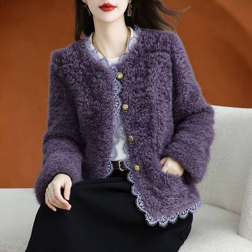 超仙小香风蕾丝花边外套皮毛一体