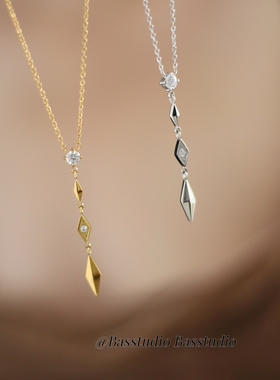 Basstudio法式轻奢小众优雅宝石坠菱形锆石Y形锁骨链钛钢 不掉色