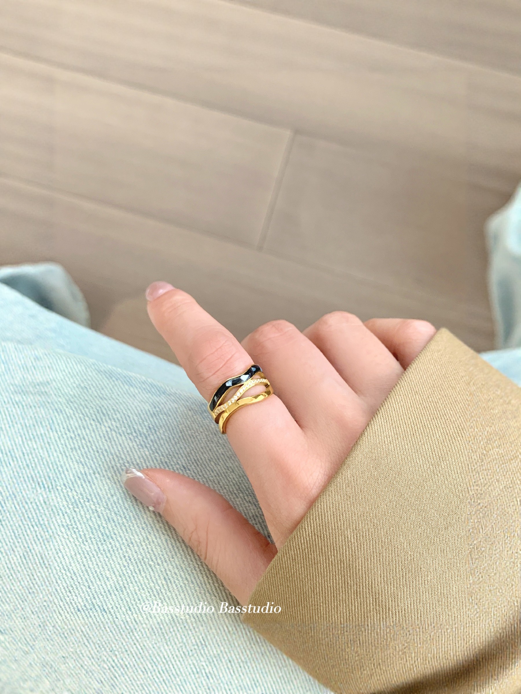 Basstudio日韩三层滴油锆石开口戒指女小众复古chic风钛钢镀18k金,饰品/流行首饰/时尚饰品新,戒指/指环,淘宝优惠券,粉丝福利购,淘宝优惠卷