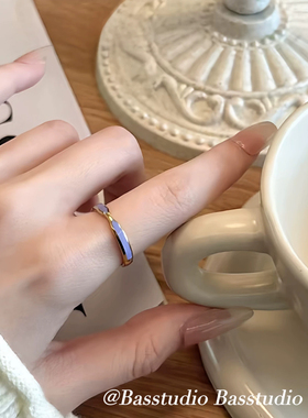 Basstudio不掉色滴油珐琅戒指女小众设计轻奢素圈戒钛钢镀18k金