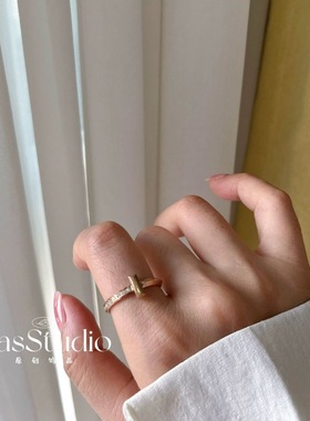 BasStudio 不掉色明星同款钛钢戒指玫瑰金镶钻小众设计轻奢情侣戒